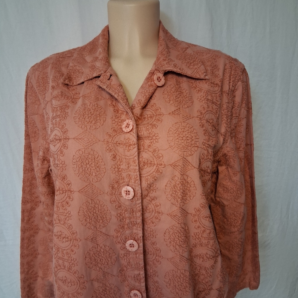 KEREN hart  Vintage Coral Textured Blouse Size M - Picture 5 of 16